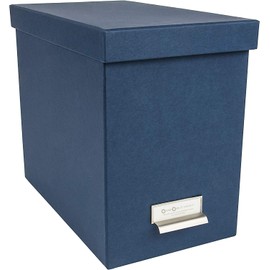 Bigso John Fiberboard Label Frame Desktop File Storage Box - Document Organizer for Important Paperwork - Durable Hanging File Box with a Lid & Metal Label Window - 7.4 in x 13 in x 10.4 in - Blue