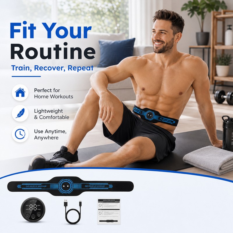 EMS Abdominal Belt for Home Fitness – USB Rechargeable Muscle