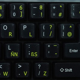 Dvorak Programmer Keyboard Labels Layout ON Transparent Background with Blue, Orange OR Yellow Lettering (Yellow)