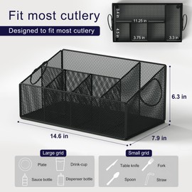 BAEK SPACE Paper Plate Holder with Napkin & Utensil Organizer - 5 Compartment Utensil Caddy for Kitchen, Party, or Camping