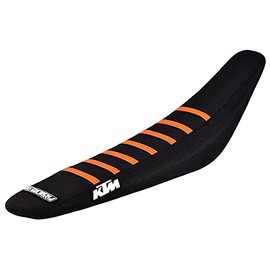 Enjoy Mfg Seat Cover - Compatible Fit for 2019-2022 KTM SX - SXF 125-450 - Part #173 (All Black/Orange Ribs - KTM Logos)