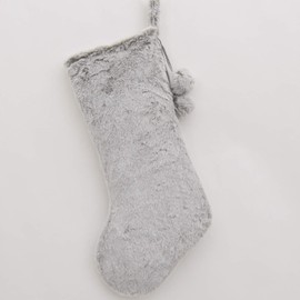 Gireshome Set of Two Deluxe Discoloured Wool, Grey Mixted Color Faux Fur,Whimsical Pom-poms Christmas Stocking - 10inchx18inch