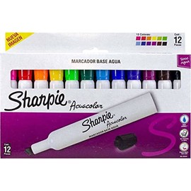 Sharpie Acuacolor Marcadores Base de Agua, 12 pzas Punta cincel