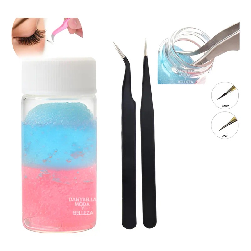 Kit De Pinzas+ Limpiador Para Pinzas Extensiones De Pestañas