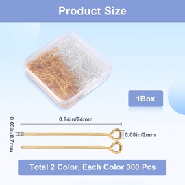 SOFPLATE 600Pcs 0.94in 24mm Eye Pins Long Silver Eye Pin jewellery 21 Gauge Brass Metal Silver Golden Open Eyes Pin for Crafts Earrings Bracelets Necklaces DIY Supplies Findings Accessories Crafts