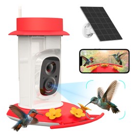 Hummingbird Feeder with Camera, AI Smart Identification Cloud Storage Function, Featuring Ant Moat Protection, Solar Power, Instant Notification, Automatic Bird Video Capture, and Motion Detection.