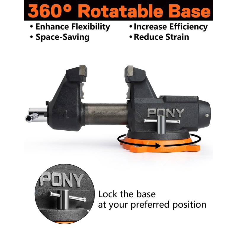 PONY 4 Inch Heavy Duty Bench Vise 4400LBS Clamping Force,
