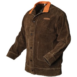 YesWelder Leather Welding Jacket, Size S Heavy Duty/Heat Flame Resistant Welder Jacket