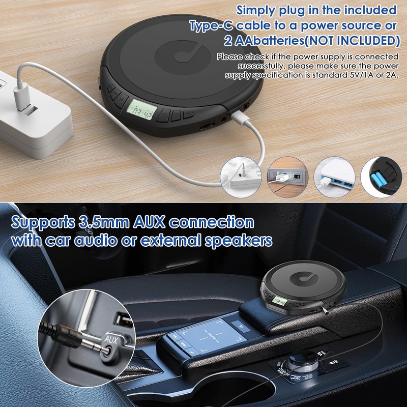 Gueray CD Player Portable CD Dsicman: with Earphones for Car