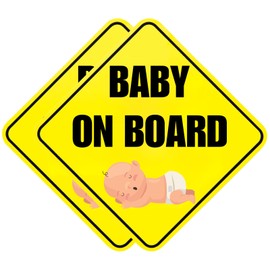 Lusinus Baby On Board Signs for Car - 2 Pack Reflective, Funny & Cute Magnetic Stickers - Removable Safety Attention Signs for Novice Drivers - 5x5 Inches