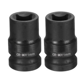 sourcing map 2pcs 4 Point Square Socket 1/2" Drive 11mm Metric Square Impact Socket CR-MO Blackening Standard Wheel Sockets Pneumatic Socket Tool for Auto Repair Mechanical Maintenance Home Use