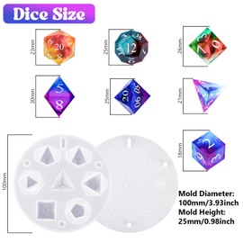KISREL Dice Resin Molds, DND Dice Set and Organizer Box Epoxy Resin Mold with 7 Standard Stereoscopic Dice Cavities, Silicone Molds for Resin, DND Dice Set Making Kit, Table Board Game