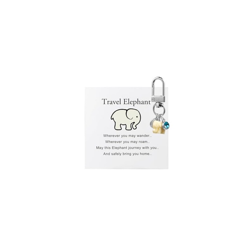 ChungLong0593 Travel Elephant Keychain, Cute Elephant Keyring with Wish Card