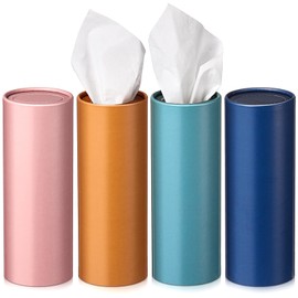 Yinder 4 Pcs Car Tissue Holder 2.6 x 7 Inches Round Car Tissue Box Car Tissues Cylinder Large Capacity Tissue Tubes for Travel Car Home Bathroom Office Facial Tissue Bulk Container, Morandi Style