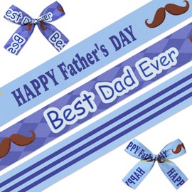 LANGFON 3PCS 3/8" Happy Father's Day Ribbons Father's Day Theme Ribbons for Wrapping Gift, Best Dad Ever Blue Ribbon for Bouquet Birthday Party Decoration Gift Wrapping DIY Supplies 15 Yards