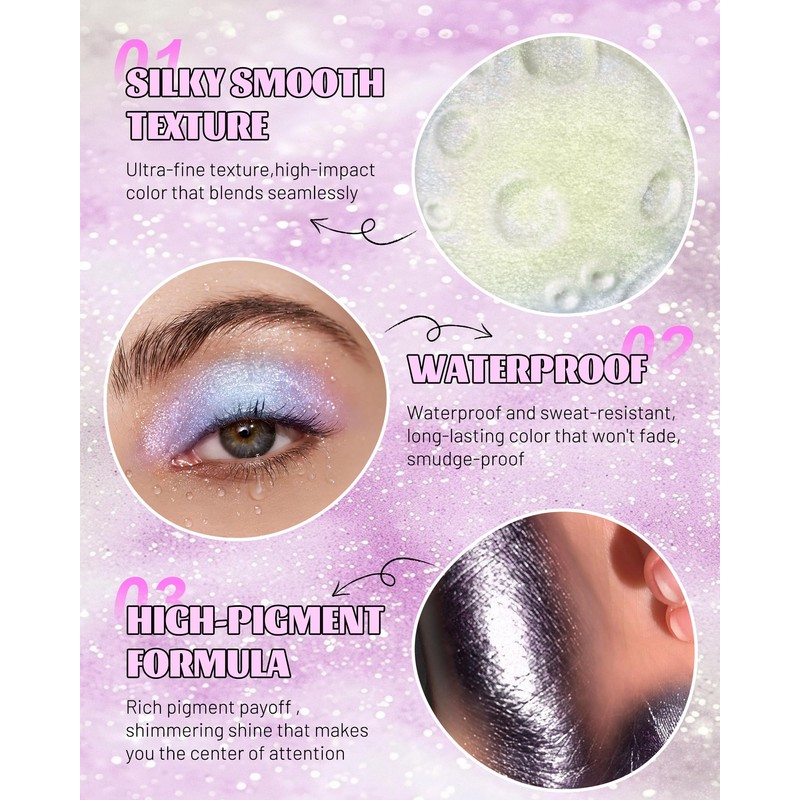 Chameleon Eyeshadow Palette, Glitter Purple Holographic Metallic Eye Shadow