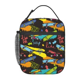 Oplp Skateboard Sports Lunch Bag Lunch Box Insulated Meal Bag Food Container for School Work Picnic Travel