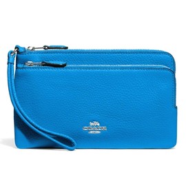 Coach Double Zip Wallet Wristlet Style No. C5610 Silver/Racer Blue, Blue,Silver, Double Zip Wallet Wristlet