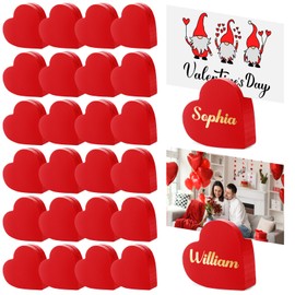 24 Pcs Valentine's Day Wooden Heart Place Card Holder Valentines Table Number Holders Red Heart Wood Table Signs Valentines Card Stand Rustic Picture Photo Clip for Wedding Bridal Party Decor