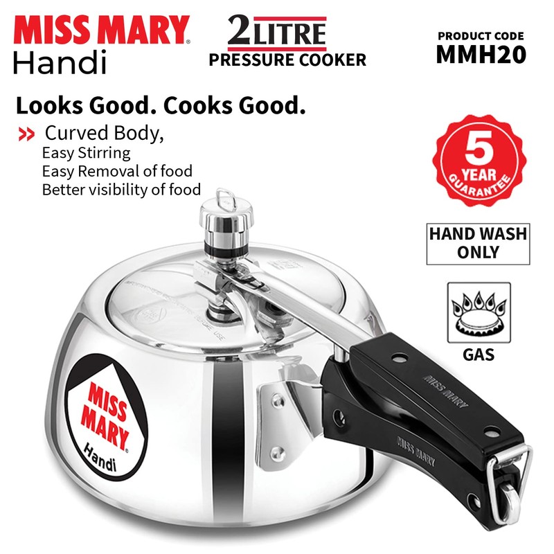 Hawkins 2 Litre Miss Mary Handi Pressure Cooker, Small Inner