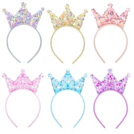 Larrel 6 Stück Pailletten Krone Stirnband, Bling Prinzessin Krone Haarreifen Glitzer Stirnbänder Süße Haarschmuck Krone Geburtstag Mädchen Haarreif Party Dekorationen für Geburtstag Weihnachten