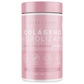 Pure Form - Colágeno Hidrolizado de Origen Bovino | Adicionado con Vitamina C, Ácido Fólico, Biotina y Ácido Hialurónico | 330 Gramos | 30 porciones
