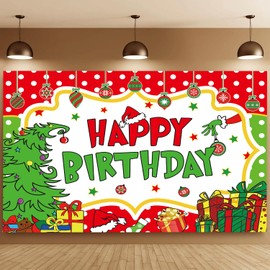 Merry Grinchmas - Banner de decoración de feliz cumpleaños, Navidad, fiesta de cumpleaños, decoración de fotografía para niños, fiesta de cumpleaños, decoración de fiesta, suministros de decoración de