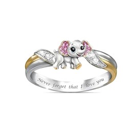 Cute Silver Elephant Rings for Women Teen Girls,'Never Forget that I Love You' Elephant Ring Inspirational Gifts Size 6-10 (size 7)
