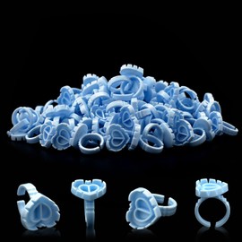 200 rubber rings, smart plastic cups, disposable plastic cups, eyelash glue cups, eyelash rubber rings, garland fan cups, Eyelash Extension Supplies (blue)