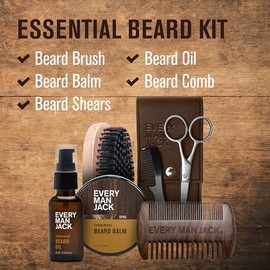 Every Man Jack - Juego de regalo para el cuidado de la barba para hombres, kit completo de aseo con aceite para barba, bálsamo, cepillo, peine de dobl