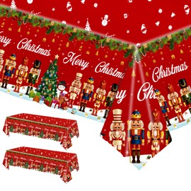 Pack of 2 Christmas Tablecloth, Rectangle Christmas Waterproof Tablecloth for Table Decorations, 137 x 274 cm, Christmas Nutcracker Plastic Tablecloth for Christmas, Holiday, Winter Party Accessories