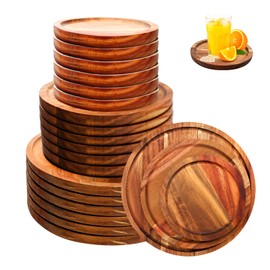 LECEHIVO 18 Pcs Round Acacia Wood Dinner Plates Set 6 8 10 Inch Natural Classic Food Trays Lightweight Wooden Charger Plates for Serving Dish, Snack, Salad, Dessert, Housewarming Christmas Gifts