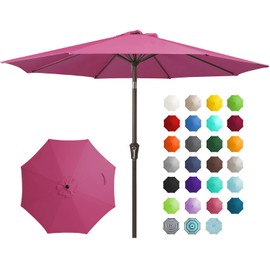 JEAREY 9FT Outdoor Patio Umbrella Outdoor Table Umbrella with Push Button Tilt and Crank, Market Umbrella 8 Sturdy Ribs UV Protection Waterproof for Garden, Deck, Backyard, Pool (Rose Pink)