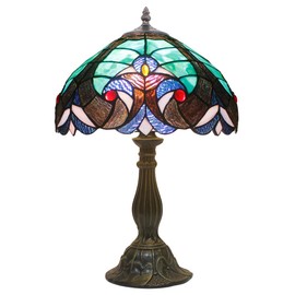 Tiffany Style Lamp Stained Glass Table Night Light Green Liaison Desk Lighting Height 18 Inch for Living Room Bedroom Antique Dresser Coffee Table Beside Bookcase S160G WERFACTORY