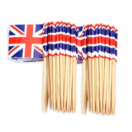 100pcs Union Jack Toothpick Flags for ve day 80th anniversary decorations, Mini ve day union jack cocktail stick sandwich flag,Britain Cupcake Toppers for Euro World Cup Pub Royal Event Party Supplies