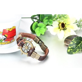 JewelryWe Jewellery Unisex Leather Bracelet, Retro Braided Tribal Leather Bracelet Bangle for Men and Women, Adjustable Size, 21.5 cm, Leather Metal Leather Metal Cotton rope, No Stone