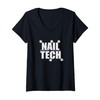 Womens Nail Tech Flower Nail Tech V-Neck T-Shirt