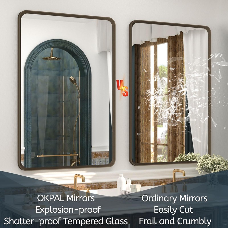 OKPAL 20x28 Bronze Bathroom Mirror, Brushed Metal Bathroom Vanity Mirrors