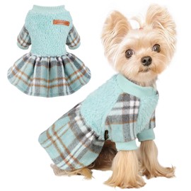 Dog Sweater Christmas Dog Winter Clothes for Small Dogs Boy Girl Fall Dog Dress Warm Fleece Chihuahua Yorkie Teacup Dog Sweaters Dresses Dog Sweater for Small Dogs Girl Cat Sweaters, Green Plaid, S