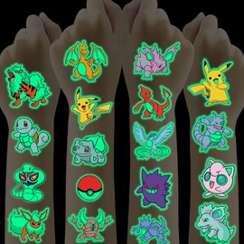 Tattoo Kinder 12 Blätter,Leucht Pocket Monster Temporäre Kinder Tattoo Aufkleber,Hautfreundliche Kindertattoos Sticker für Jungen Mädchen Kindergeburtstag Mitgebsel Festival Party Deko