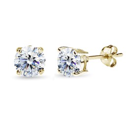 Yellow Gold Flash Sterling Silver 6.5mm Round Solitaire Stud Earrings Made with AAA Zirconia
