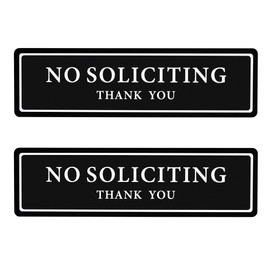 Premium No Soliciting Thank You Sign for House / Office, Self Adhesive Modern Design Door Sign 2.35" x 8.25"Home Decor Accessories Door Or Wall, White Big Letters on Black Plate (2 Pack)