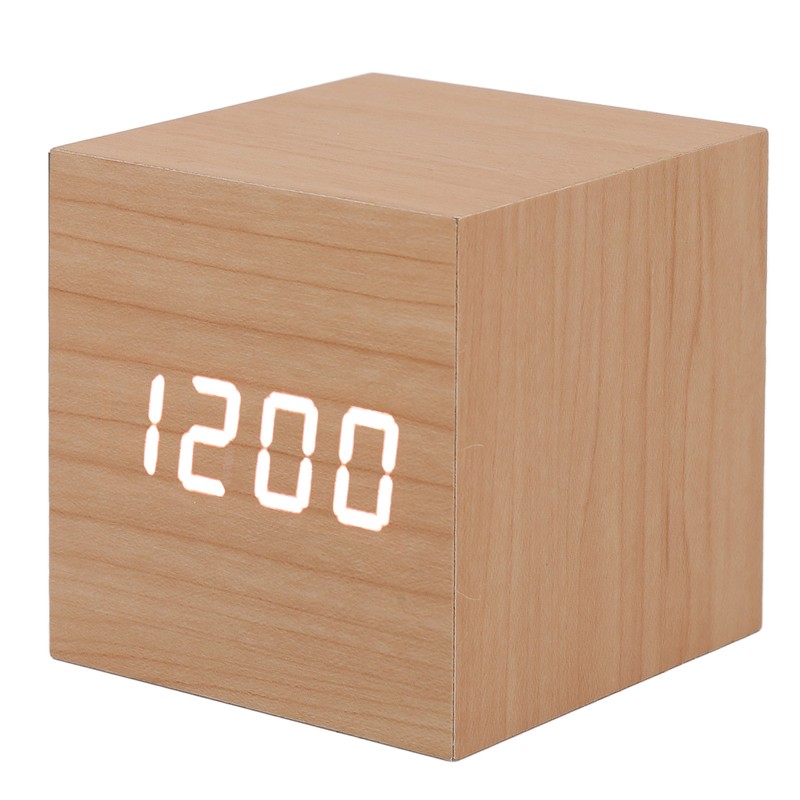 LED Wood Clock Multifunctional Large Display 3 Brightness Eye Protection