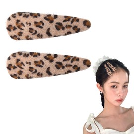Leopard Print Snap Hair Clips for Women Girls Leopard Water Drop Hair Clip Fuzzy Leopard Printed Hair Barrettes French Style Hair Clip Hair Pin for Thick Thin Hair Leopard Hair Accessories 2pcs