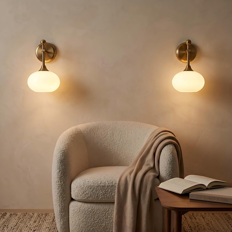 Folux Battery-Operated Modern Brass Wall Sconce Set of 2, Wireless