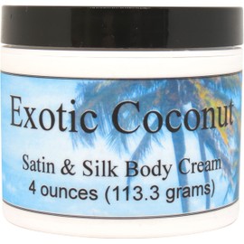 Eclectic Lady Exotic Coconut Satin and Silk Cream, Body Cream, Body Lotion, 4 oz - Shea Butter, Aloe, Silk Amino Acids, Vitamin E, Phthalate-Free, Handcrafted in USA - Perfect For Women