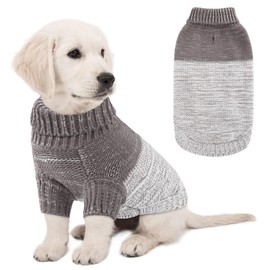 Queenmore Knitted Pullover Dog Sweater, Turtleneck Pet Cat Sweater, Cold Weather Puppy Clothes Stitching Knitwear with Leash Hole for Small Medium Dogs（Grey,XS）