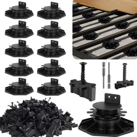 Adjustable Deck Support with Hidden Deck Fasteners, 10 PCS Pedestal Paver Deck Blocks Foundation Base & 150 PCS Composite Decking Fasteners, Deck Pedestal Flooring Level up 1-3/16" to 2-3/8"