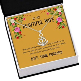 to My Wife - When Life's Hills Become - Anchor Necklace - Cute Message for Her 18k Yellow Gold Finish Friendship Anchor
