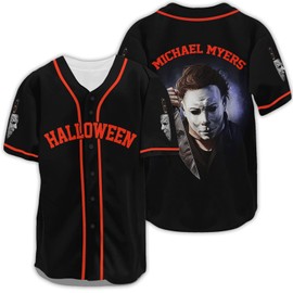 Michael Horror Baseball Jerseys Shirts for Men Women, Michael Movie Baseball Shirts, (Large) Black-red
